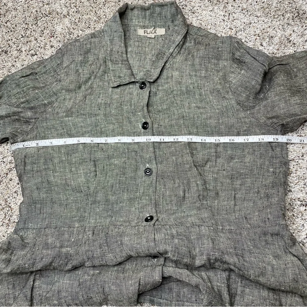 Flax Grey 100% Linen Collared Button Up Shirt Top Blouse Small